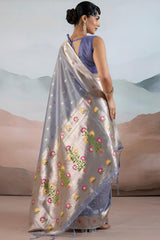 Prettiest Blue Paithani Pure Tissue Silk Saree With Traditional Blouse Piece