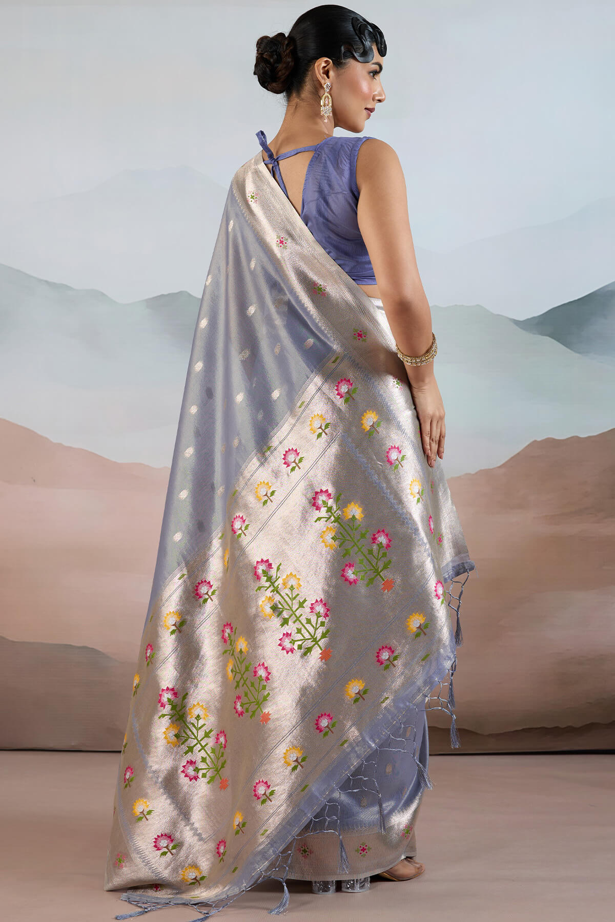 Prettiest Blue Paithani Pure Tissue Silk Saree With Traditional Blouse Piece