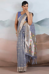 Prettiest Blue Paithani Pure Tissue Silk Saree With Traditional Blouse Piece