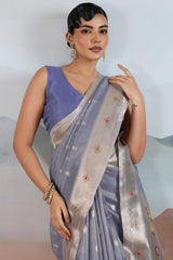 Prettiest Blue Paithani Pure Tissue Silk Saree With Traditional Blouse Piece