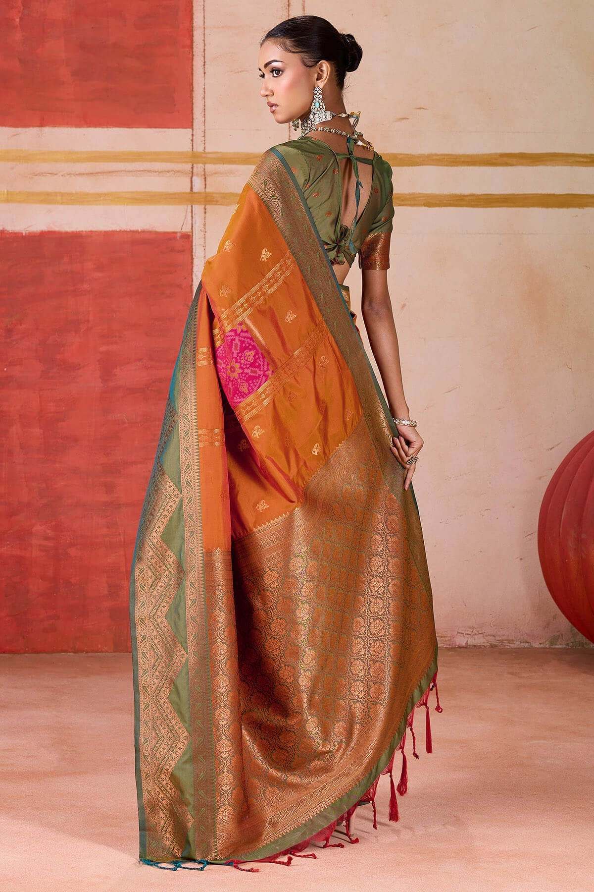 Ideal Orange Pure Zari Weaving Banarasi Silk Saree With Ravishing Blouse Piece