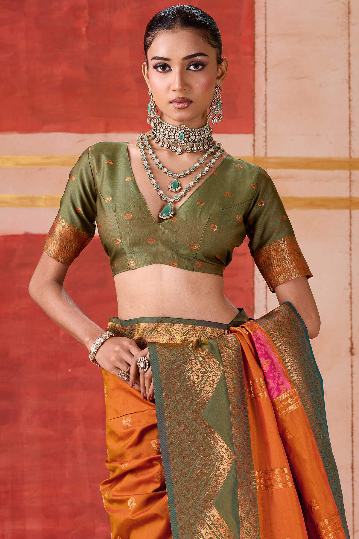 Ideal Orange Pure Zari Weaving Banarasi Silk Saree With Ravishing Blouse Piece