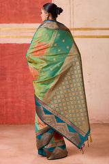 Flameboyant Green Pure Zari Weaving Banarasi Silk Saree With Nemesis Blouse Piece