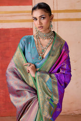 Appealing Purple Pure Zari Weaving Banarasi Silk Saree With Lagniappe Blouse Piece