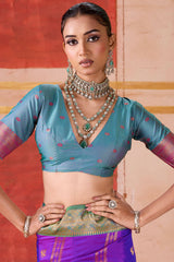 Appealing Purple Pure Zari Weaving Banarasi Silk Saree With Lagniappe Blouse Piece