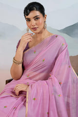 Lovely Lavender Spun Cotton Silk Saree With Excellent Blouse Piece
