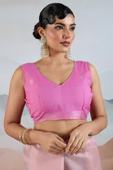 Groovy Baby Pink Soft Banarasi Tissue Silk Saree With Lustrous Blouse Piece