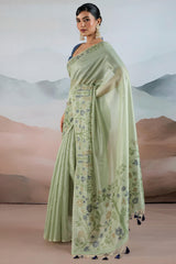 Designer Pista Soft Banarasi Tissue Silk Saree With Exquisite Blouse Piece