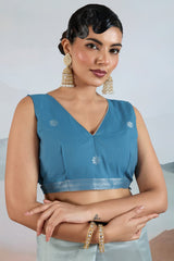 Adorable Sky Soft Banarasi Tissue Silk Saree With Amiable Blouse Piece