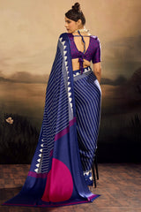 Allure Navy Blue Ajrakh Printed Semi Modal Silk Saree With Intricate Blouse Piece