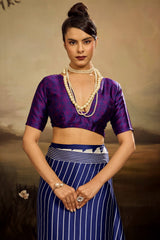 Allure Navy Blue Ajrakh Printed Semi Modal Silk Saree With Intricate Blouse Piece