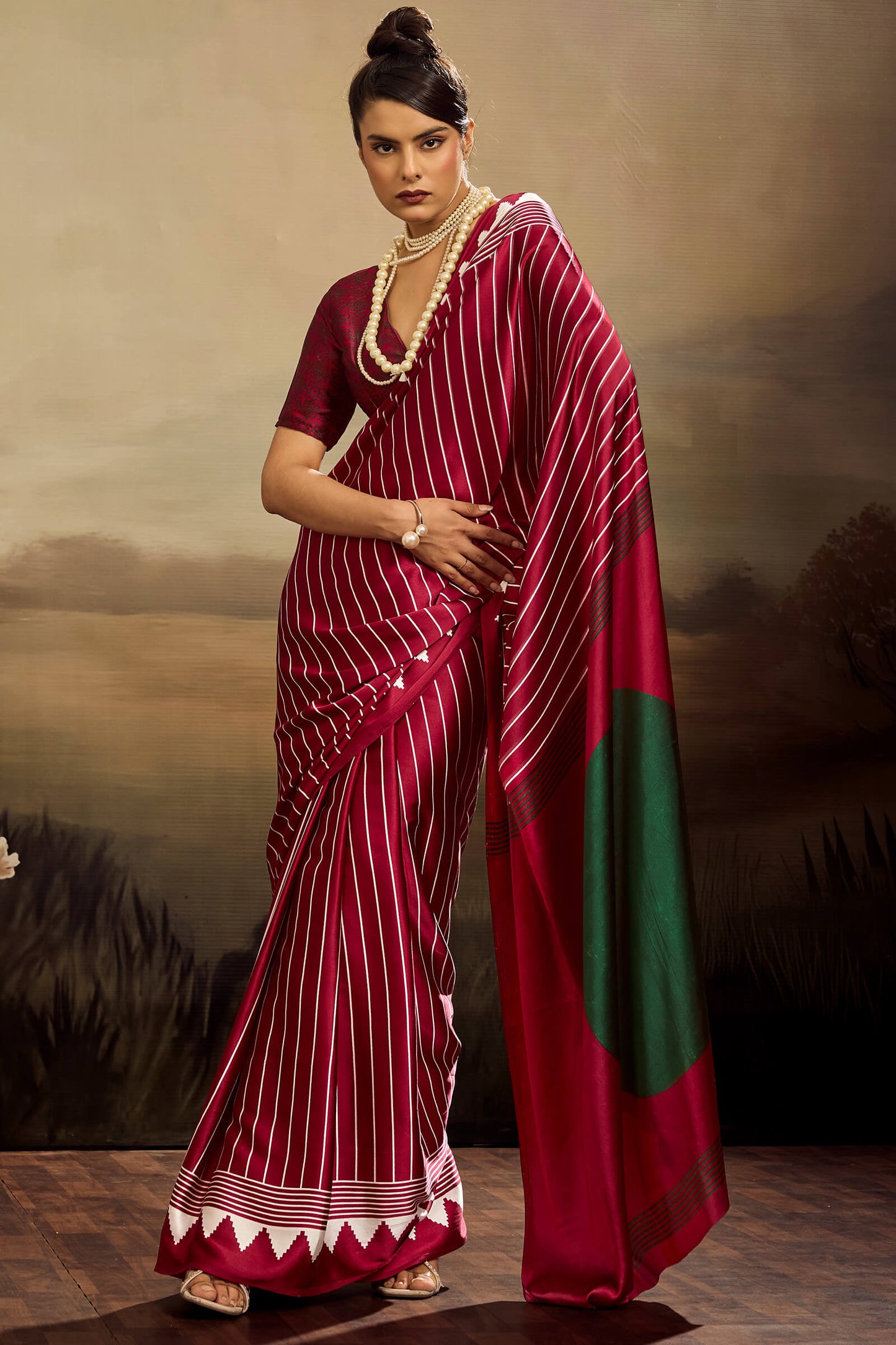 Brood Maroon Ajrakh Printed Semi Modal Silk Saree With Tremendous Blouse Piece