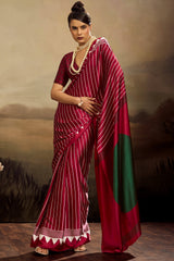 Brood Maroon Ajrakh Printed Semi Modal Silk Saree With Tremendous Blouse Piece