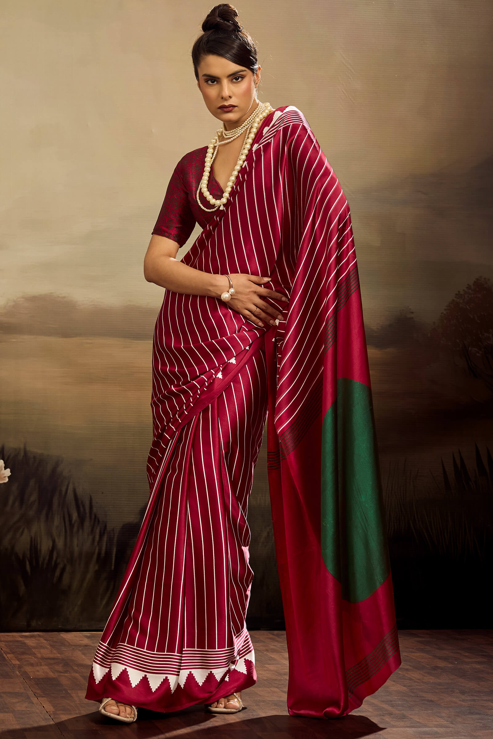 Brood Maroon Ajrakh Printed Semi Modal Silk Saree With Tremendous Blouse Piece