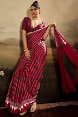 Brood Maroon Ajrakh Printed Semi Modal Silk Saree With Tremendous Blouse Piece