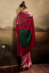 Brood Maroon Ajrakh Printed Semi Modal Silk Saree With Tremendous Blouse Piece