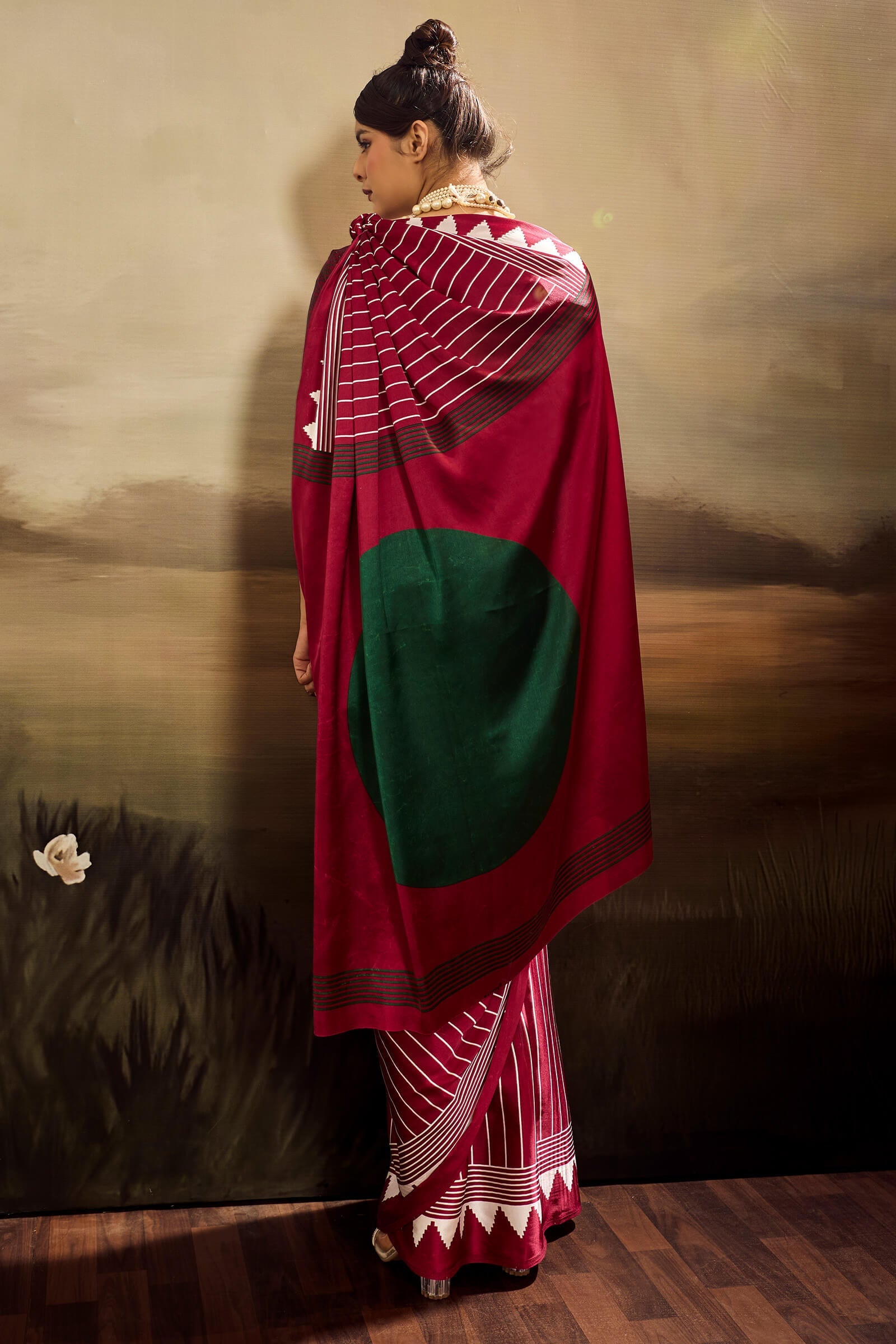 Brood Maroon Ajrakh Printed Semi Modal Silk Saree With Tremendous Blouse Piece