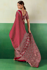 Assemblage Maroon Ajrakh Printed Semi Modal Silk Saree With Rhapsodic Blouse Piece