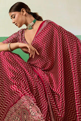 Assemblage Maroon Ajrakh Printed Semi Modal Silk Saree With Rhapsodic Blouse Piece