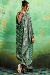 Wonderful Dark Green Ajrakh Printed Semi Modal Silk Saree With Quintessential Blouse Piece