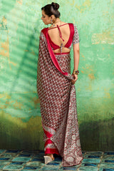 Evanescent Brown Ajrakh Printed Semi Modal Silk Saree With Proficient Blouse Piece