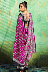 Artistic Purple Ajrakh Printed Semi Modal Silk Saree With Outstanding Blouse Piece