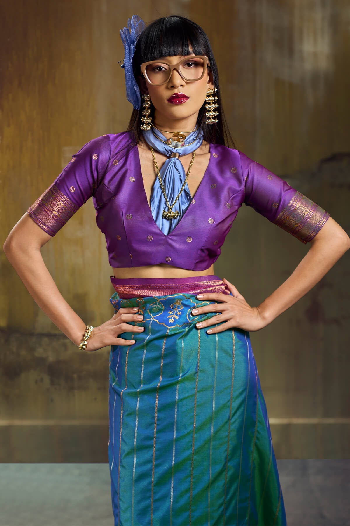 Brood Rama Pure Zari Weaving Banarasi Silk Saree With Sophisticated Blouse Piece