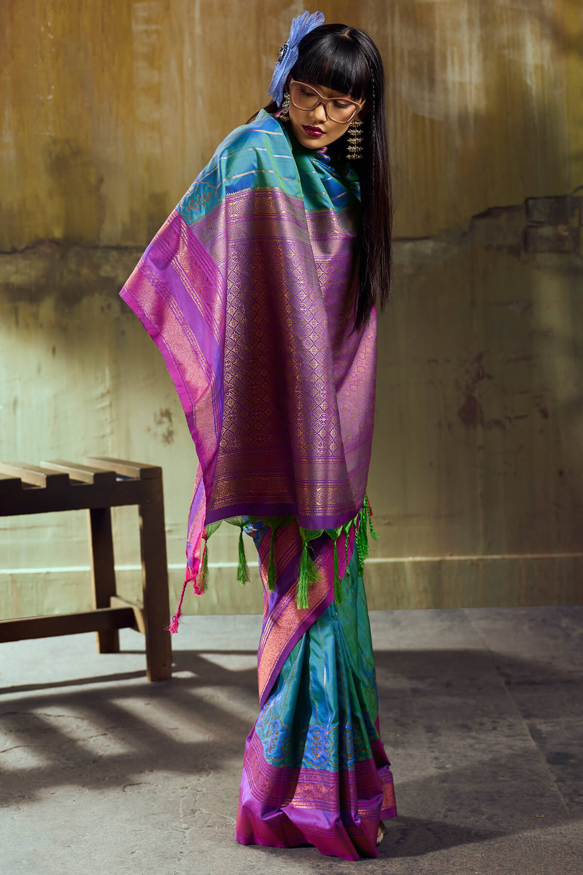 Brood Rama Pure Zari Weaving Banarasi Silk Saree With Sophisticated Blouse Piece