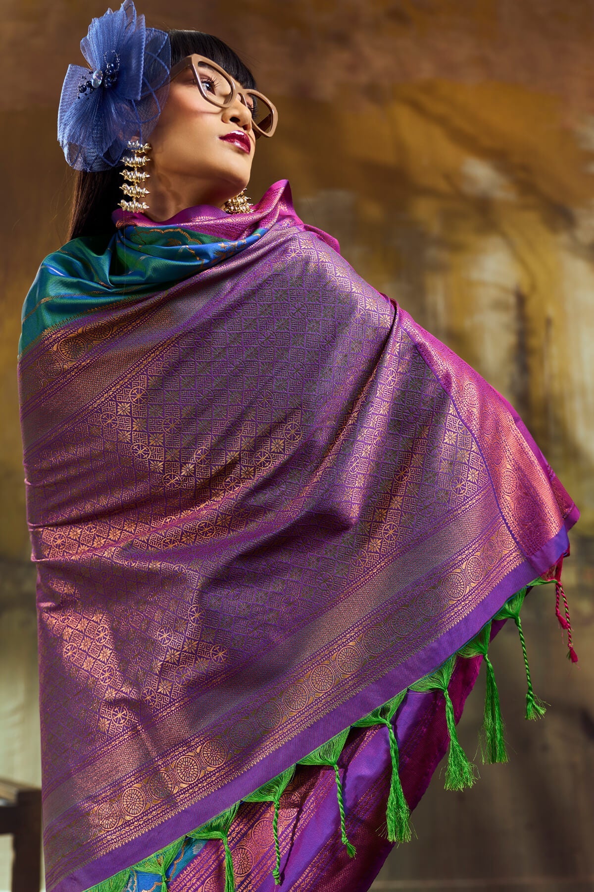 Brood Rama Pure Zari Weaving Banarasi Silk Saree With Sophisticated Blouse Piece