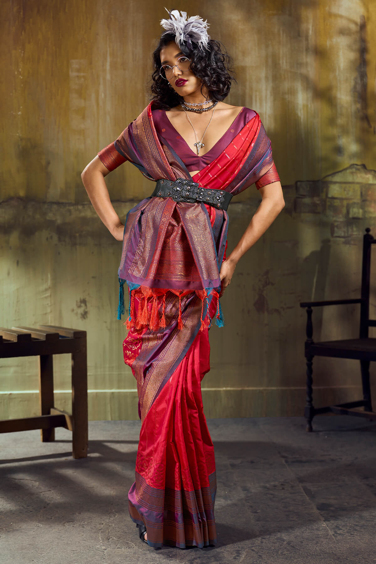Fairytale Dark Pink Pure Zari Weaving Banarasi Silk Saree With Fantabulous Blouse Piece