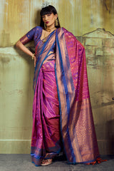 Beleaguer Magenta Pure Zari Weaving Banarasi Silk Saree With Zephyr Blouse Piece