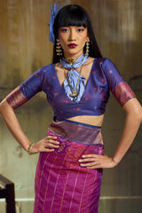 Beleaguer Magenta Pure Zari Weaving Banarasi Silk Saree With Zephyr Blouse Piece
