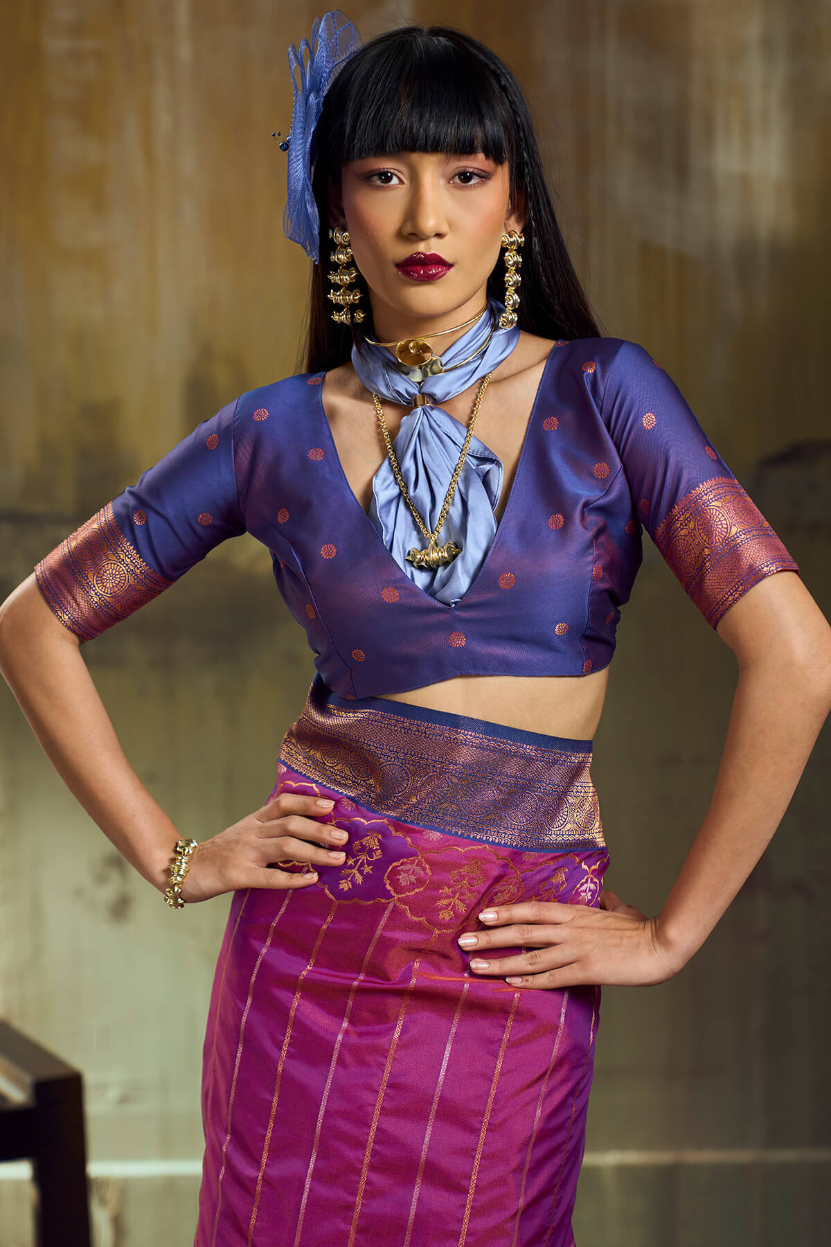 Beleaguer Magenta Pure Zari Weaving Banarasi Silk Saree With Zephyr Blouse Piece