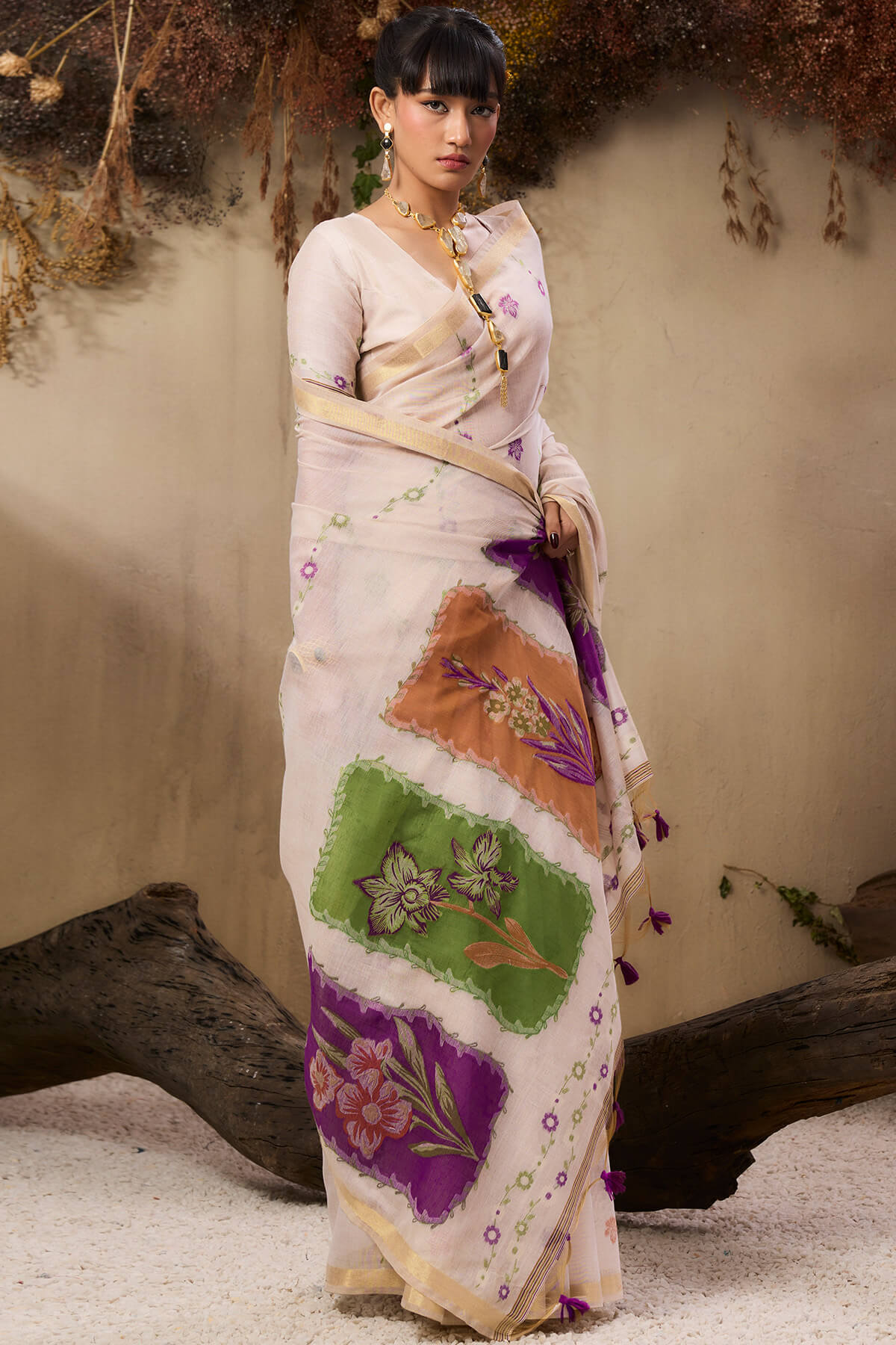 Amazing Beige Pure Munga Cotton Saree With Incredible Blouse Piece
