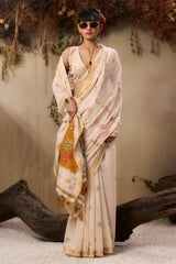 Pulsating Beige Pure Munga Cotton Saree With Splendorous Blouse Piece