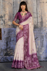 Fragrant Beige and Purple Pure Munga Cotton Saree With Surpassing Blouse Piece