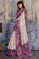 Fragrant Beige and Purple Pure Munga Cotton Saree With Surpassing Blouse Piece