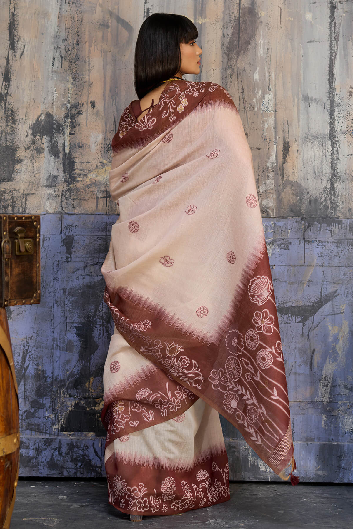 Classy Beige and Brown Pure Munga Cotton Saree With Demure Blouse Piece