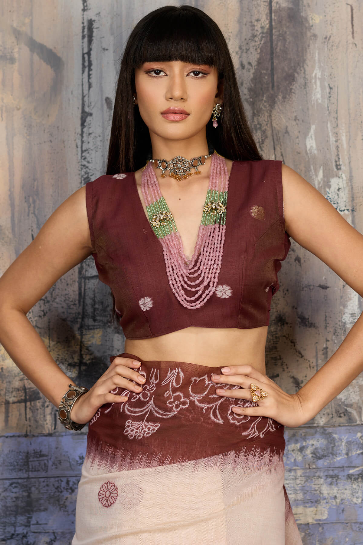 Classy Beige and Brown Pure Munga Cotton Saree With Demure Blouse Piece