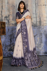 Capricious Beige and Grey Pure Munga Cotton Saree With Beguiling Blouse Piece