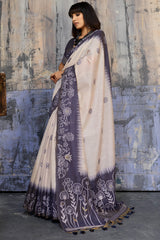Capricious Beige and Grey Pure Munga Cotton Saree With Beguiling Blouse Piece