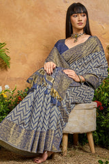 Beguiling Blue Viscose Cotton Patola Silk Saree With Splendorous Blouse Piece
