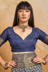 Beguiling Blue Viscose Cotton Patola Silk Saree With Splendorous Blouse Piece