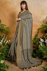 Fairytale Black Viscose Cotton Patola Silk Saree With Deserving Blouse Piece