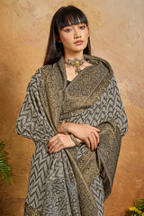 Fairytale Black Viscose Cotton Patola Silk Saree With Deserving Blouse Piece