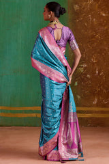 Posh Firozi Banarasi Satin Silk Saree With Resplendent Blouse