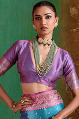 Posh Firozi Banarasi Satin Silk Saree With Resplendent Blouse