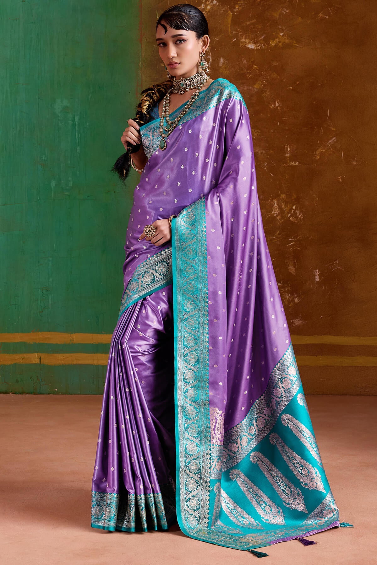 Elision Lavender Banarasi Satin Silk Saree With Smashing Blouse