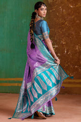 Elision Lavender Banarasi Satin Silk Saree With Smashing Blouse