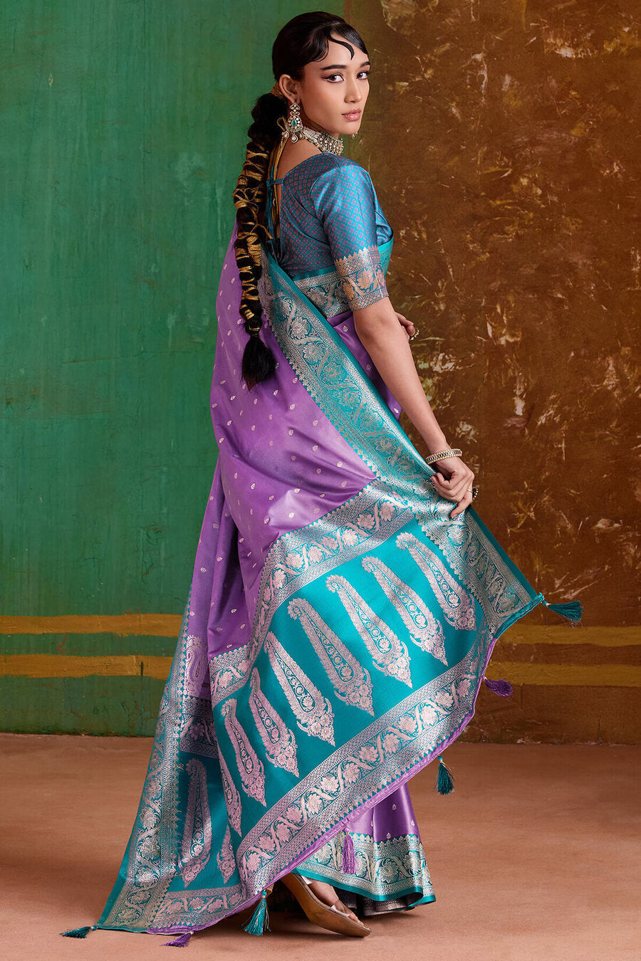 Elision Lavender Banarasi Satin Silk Saree With Smashing Blouse